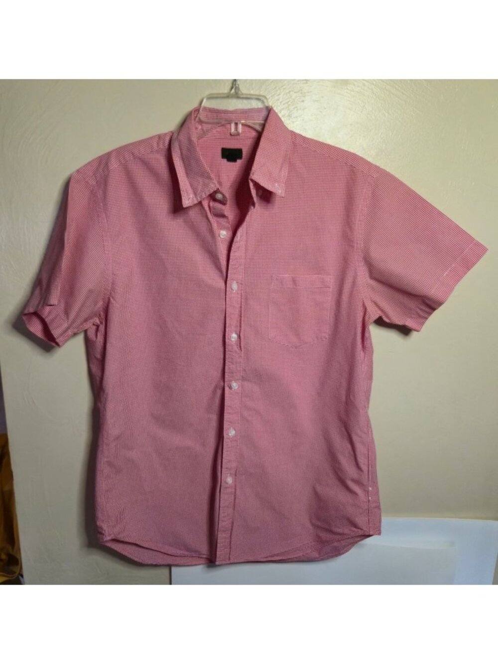 Men's J. Crew Cotton Poplin Red Gingham Check Button Down Short Sleeve Top Sz Lg